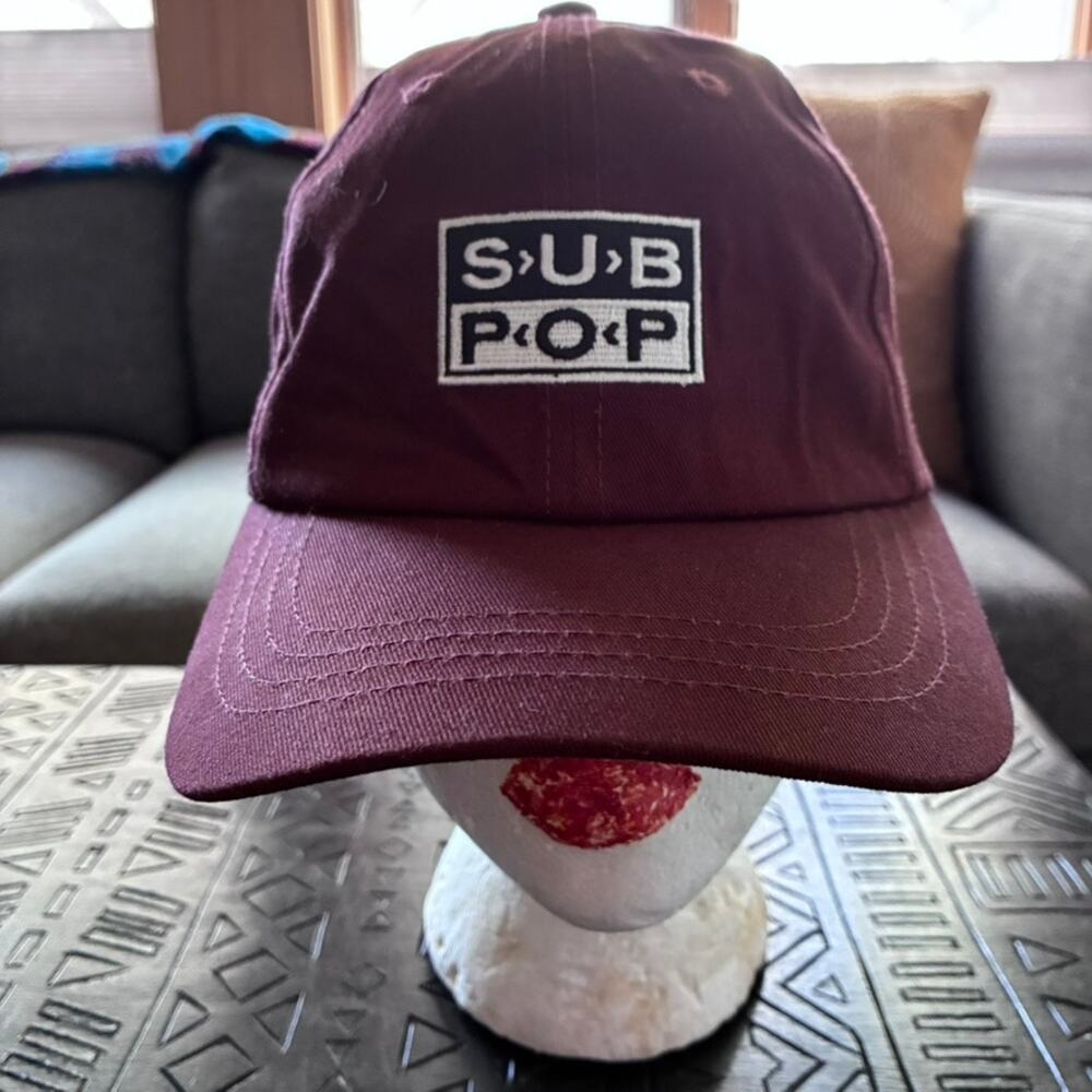 Sub Pop Records Dad Hat Burgundy Adjustable Strapback Seattle Indie Grunge Cap